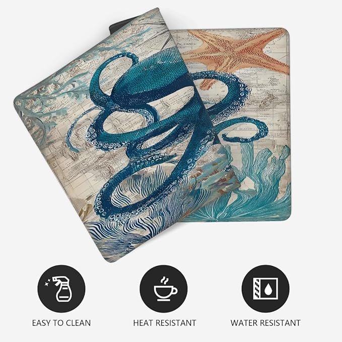 Large Octopus Ocean Vintage Mouse Mat Computer Mousepad with Non-Slip Rubber Base Waterproof Mouse Pad Desktop Keyboard Pad for GamerHome School Laptop Office Accessories16x35.5in
