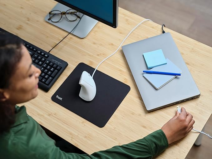 Trust Verto Wired Ergonomic Mouse Vertical Mouse with LED Illumination Reduces Arm Strain 1000-1600 DPI 6 Buttons for Right Hand Users 1.5m USB Cable Computer Mouse for PC Laptop. Mac - White