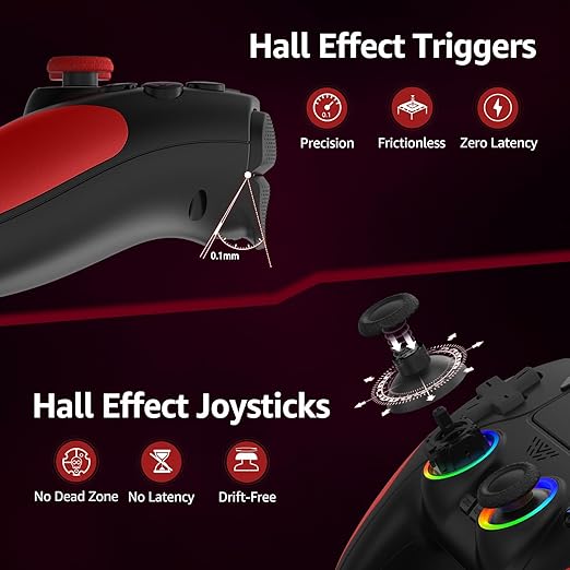 Kamylorus Wireless Controller for PS-5/PC Gaming Controller for PC with Hall Effect Programmable/Remap/Turbo 3.5Mm Audio Jack Dual Vibration 6-Axis Motion Control Gamepad with Speaker