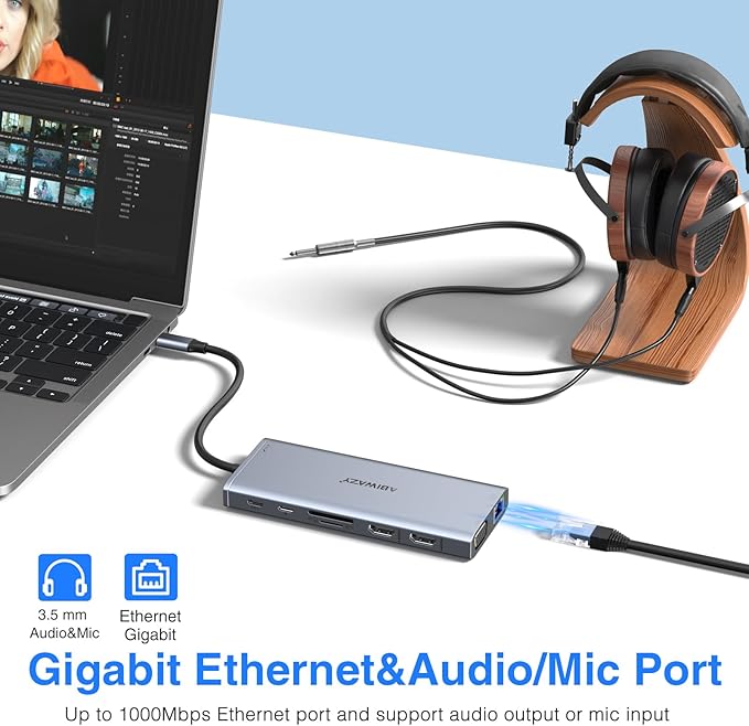 USB C Docking Station Dual Monitor for Dell/HP/Lenovo/Surface Laptop 14 in 1 Triple Display Hub Multiple Adapter Dongle with 2 HDMI 4K+VGA+5 Port+100W PD Charger+Ethernet+SD/TF+Audio