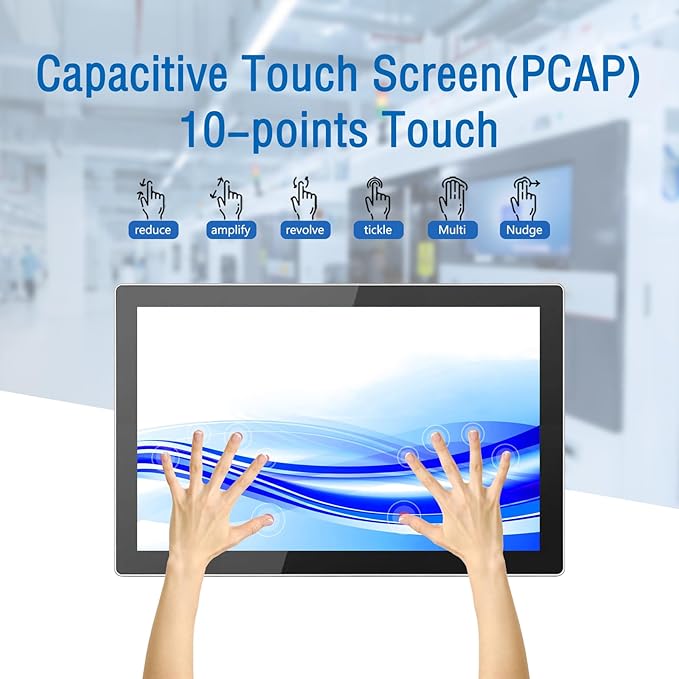 GreenTouch 10.1 Inch Industrial Embedded Interactive Touchscreen Monitor Capacitive Multi-Touch Screen Display with Front IP65 Water-Proof - 1280 x 800 Resolution