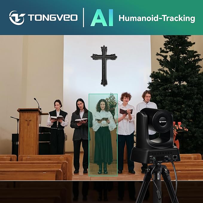 TONGVEO 4K AI Auto Tracking PTZ Conference Camera System with Bluetooth Speakerphone &amp Microphone 20X Optical Zoom USB3.0 HDMI LAN PoE Power Camera for Church Worship Meetings Streaming