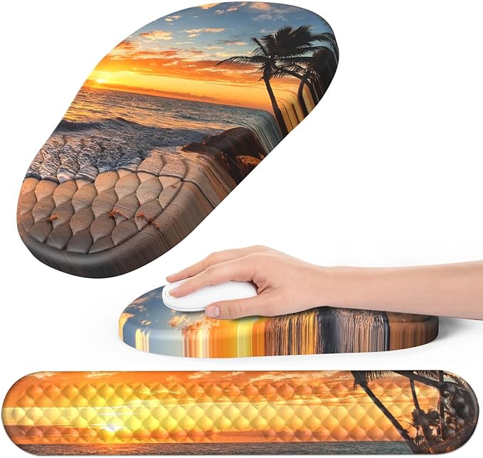 Ergonomic Mouse Pad and Keyboard Wrist Rest with Massage Design Space-Saving Mouse Pad Wrist Support Memory Foam Wrist Rest with Non-Slip PU Base for Computer Desk Beach