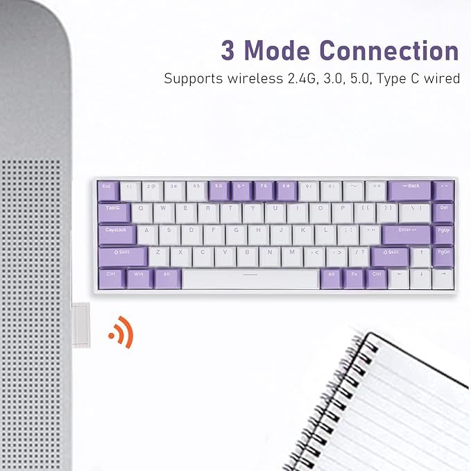 Vikye Mechanical Gaming Keyboard 3 - Modes 68 Keys Hot Swappable Keyboard with RGB Backlight for Laptop PC BT / 2.4GHz / Type - C