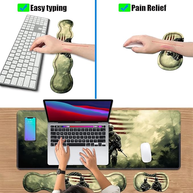4 in 1 Ergonomic Keyboard Wrist Rest &amp Mouse Pad Wrist Rest Set Large Gaming Desk Mat 31.5x 11.8 with Non-Slip Base Memory Foam for Home Office Study Gaming American Military Army Troops Sold