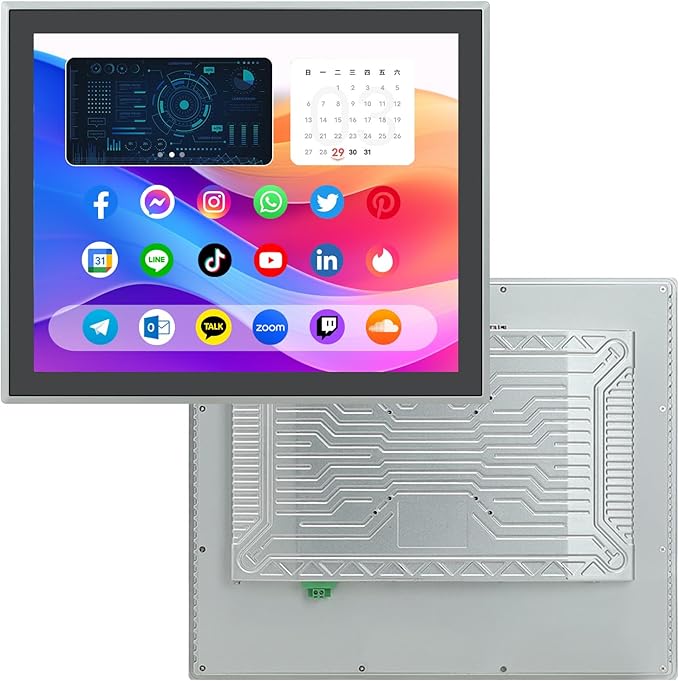 19 inch Android 12 Industrial Embedded Interactive Touchscreen Monitor Capacitive Multi-Touch Tablet with Front IP65 Monitor RAM 8G &amp ROM 128G WiFi &amp BT HD-MI-Out &amp USB Ports