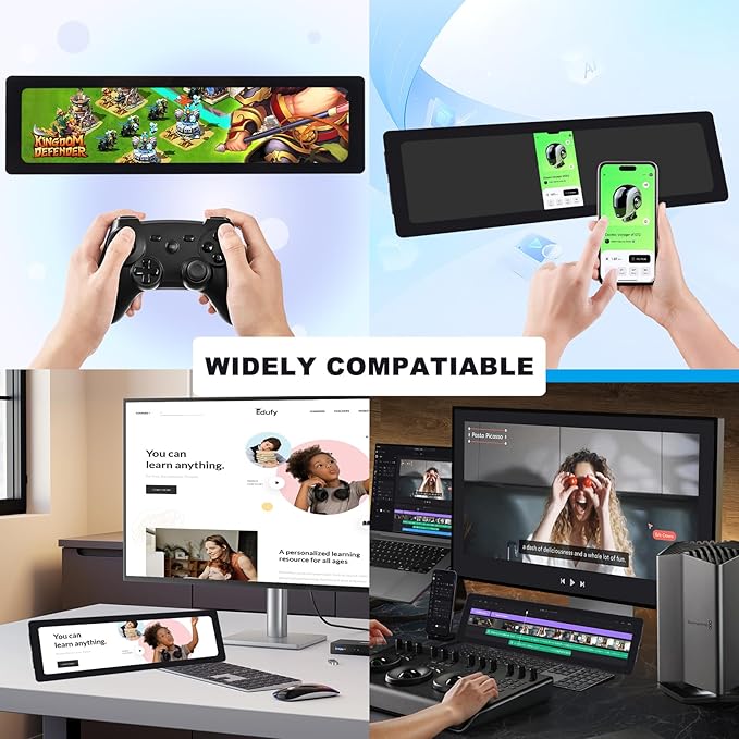 GeeekPi 11.26 inch 1920x440 HDMI LCD Capacitive Touch Screen for Raspberry Pi 5/4B/3B+/3B