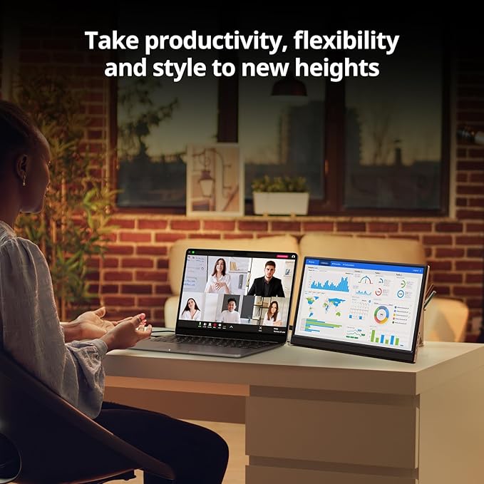Portable Monitor 15.6 Inch 1080P USB-C HDMI Ultra-Slim Travel Monitor with Kickstand for Laptop PC Mac Phone PS Xbox Swich IPS Ultra-Thin Zero Frame Gaming