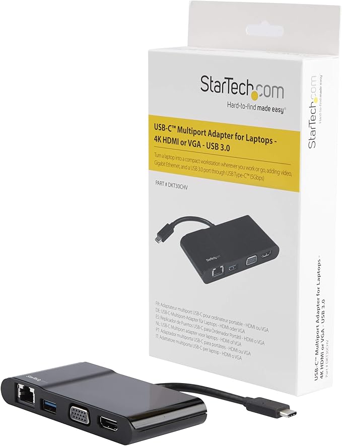 StarTech.com USB-C Multiport Adapter - USB-C Travel Dock with 4K HDMI or 1080p VGA Gigabit Ethernet 5Gbps USB-A 3.0 - Discontinued Limited Stock &amp Replaced by DKT31CHVL (DKT30CHV)