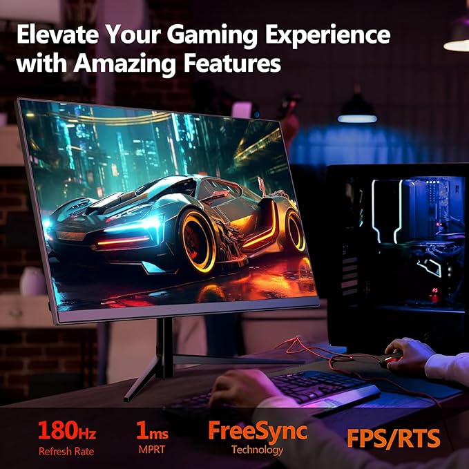24 Inch Gaming Monitor IPS FHD 1080P 180Hz 1ms Built-in 2×2W Speakers AMD FreeSync &amp G-Sync Compatible FPS Crosshair Flicker-Free Blue Light Filter