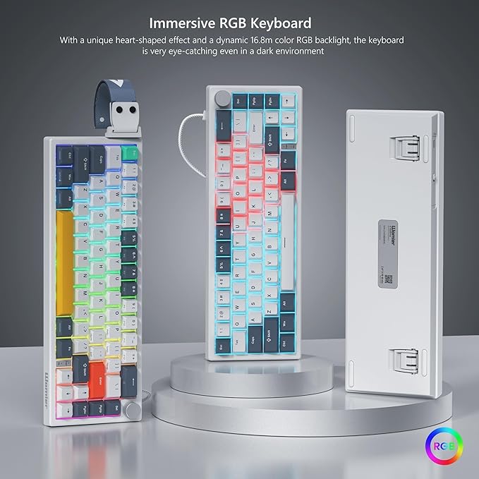 Womier VK66 PRO 60% Gaming Keyboard Wired QMK/VIA Creamy Mechanical Keyboard Hot Swappable Gasket Mount RGB Key Board &amp Translucent Keycaps (White)