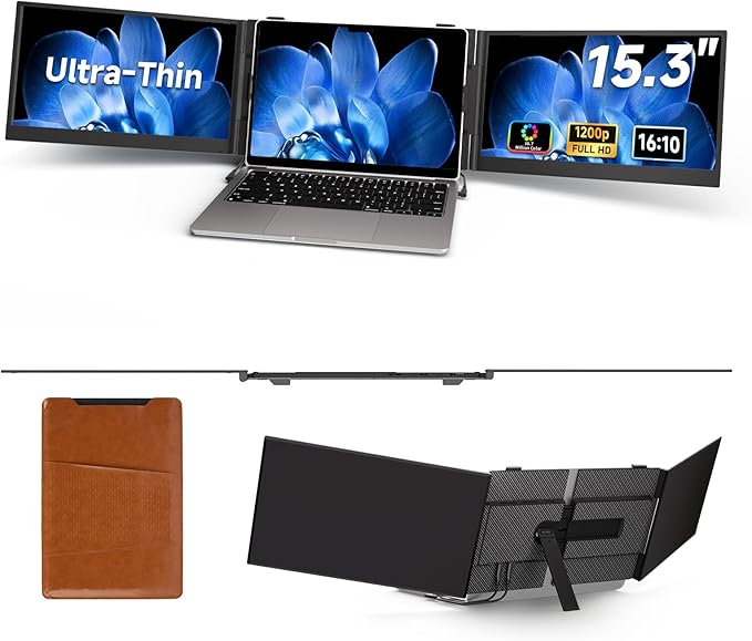 15.3 Laptop Screen Extender 1200P FHD Ultra-Thin Triple Screen Laptop Monitor Extender 100%sRGB Travel Portable Monitor for Laptops Multi Screens Laptops Attachment Compatible with Windowss Mac