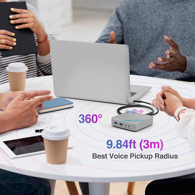 AVLT USB-C Speakerphone Hub 360° Omnidirectional Sound Conference Microphone with PD 85W Charging 5Gbps Data Transfer 4K HDMI Output Portable and Space-Saving for Meetings