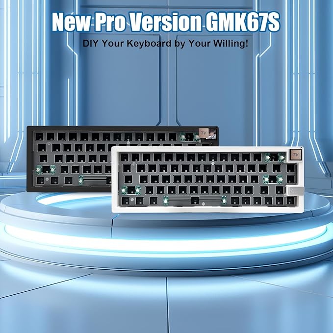 GMK67S Keyboard Barebones Kit65% Gasket Mount Hot Swap PCB Tri-Mode BT5.0/2.4G/Type-C Wireless Mechanical Keyboard with TFT-LCD Screen VIA Programmable Custom RGB Gaming Keybaord DIY Kit (White)