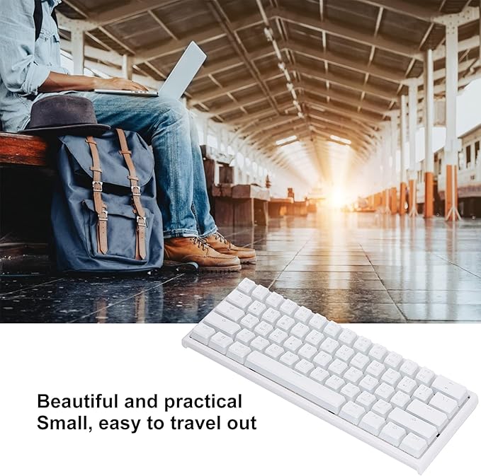 Mini Mechanical Gaming Keyboard Backlight Ergonomic Game Keyboard with Long Type C USB Cable Easy to Carry for PC/  Typist Travel(white2)