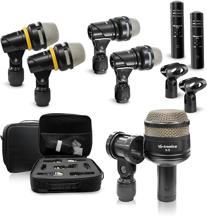 YO-TRONICS 7-Piece Drum Microphone Kit Precise Sound Includes Mics for Snare Toms Cymbals &amp Bass Drum Perfect for Stage Studio with Precise Sound Capture for Dynamic Live Performance Recordi