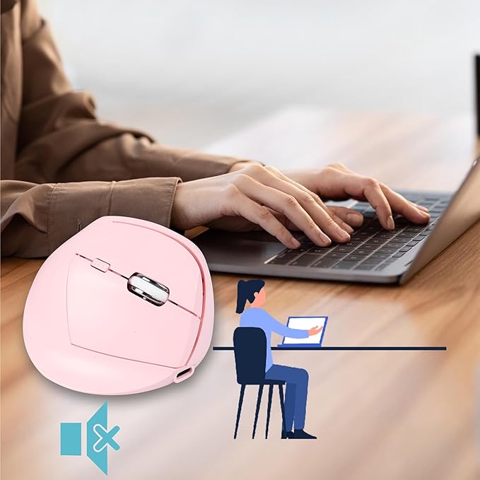 Ergonomic Mouse Bluetooth for MacWireless Vertical Mouse Dual Mode (Bluetooth&ampUSB)Rechargeable Optical Tracking Quiet Clicks Mice with USB Receiver 6 Buttons for PC/Laptop/Windows/ipad-pink