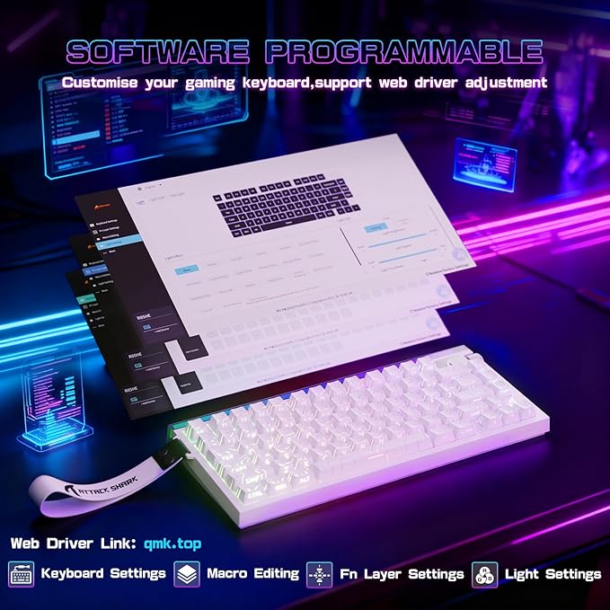 ATTACK SHARK R85 HE Wired Rapid Trigger Mechanical RGB Gaming Keyboard with Custom Lightbox8KHz Polling Rate0.005mm RT Accuracy0.08MS LatencyHall EffectMagnetic SwitchDriver for PC-White Contour