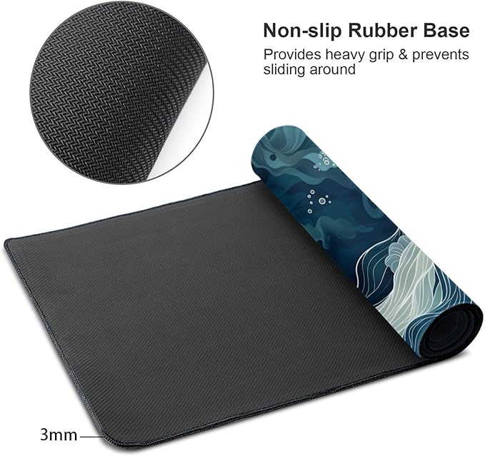 Wave Desk Cover MatExtended Large Mouse PadComputer Laptop Mat Desk Decor for Office Game Home 30x16 Inch