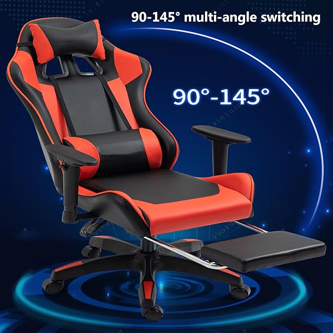 Gaming Chair with Footrest Lumbar Support and Headrest Ergonomic High Back Video Game Chair Heavy Duty Office Computer Desk Chair with 360°-Swivel Seat Height AdjustableOne Size Black Yellow