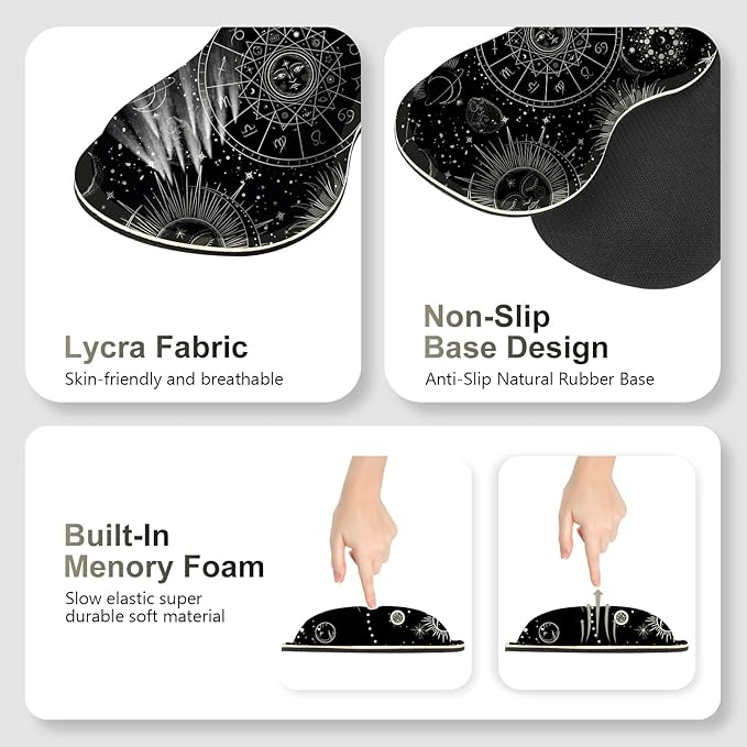 Gaming Mouse Pad Keyboard Wrist Support 4 in1 Mousepad Set with Wrist Keyboard Rest Computer Desk Mat Non-Slip Desk Pad Protector with Memory Foam Easy Typing Pain Relief I Moon Sun Cosmic