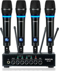 Pro Rechargeable Wireless Microphone System 4 Channel UHF Metal Handheld Wireless Microphones Cordless Mics with Echo Bluetooth VOL Channel Control for Karaoke Singing Church(MU-898)