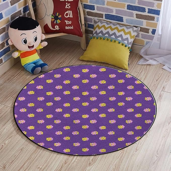 Victorian Gaming Chair Mat for Hardwood Floor Anti-Slip Floor Protector Game Controller Rubber Gaming Computer Chair Mat Classic Floral Spring Nature ThemePurple Diameter 35.5 in