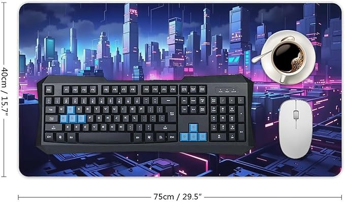 Cityscape Gaming Mouse Pad Non-Slip Rubber Base XL Mousepad Waterproof Washable Stitched Edge Mouse Mat for Desk Home Office 29.5x16