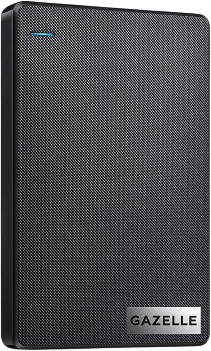 GAZELLE High-Speed 1TB Ultra Slim Portable External Hard Drive - 2-in-1 Type C &amp USB 3.0 Compatible with PC Mac Laptop PS4 Xbox iPad Tablet Mobile (Black) - 1 Year Warranty