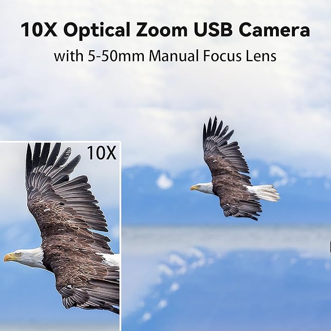 MMlove USB Camera 5MP HD Webcam 5-50mm Manual 10X Varifocus Zoom Lens Lightburn Camera with CMOS OV5640 Sensor for Skype/Zoom/FaceTime/HangoutsPC/Laptop/Raspberry Pi Free Driver UVC