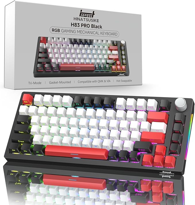 H83 PRO Wireless Mechanical Gaming Keyboard 75% Layout Gaming Equipment Gasket Mounted - Hot Swappable Cardamom Switches PBT Keycaps RGB Backlit USB-C/2.4G/BT5.0 for Win/Mac/Linux