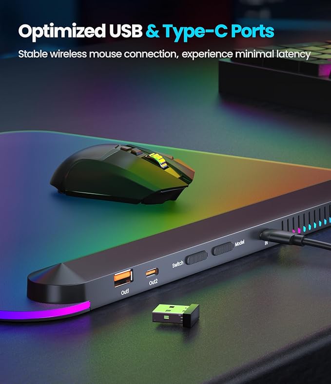 BladeHawks BX10 RGB Full Backlight Gaming Mouse Pad 6 Lighting Modes &amp Colors USB 2.0 &amp Type-C Ports Detachable Type-C Cable Micro-Textured Surface Non-Slip Base (13.4 * 12.2'') – Ideal D