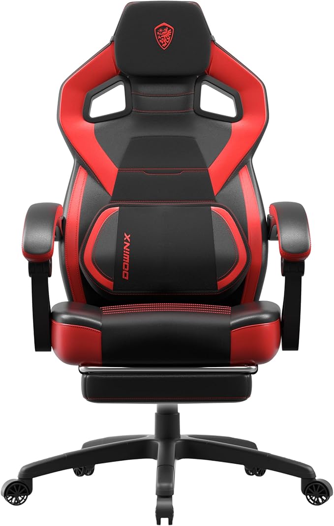 Dowinx Gaming Chair with Footrest Big and Tall Gaming Chair for Heavy People Gamer Chair for Adult with Massage Ergonomic Gaming Chair with headrest Computer Game Chair for 200lbs Red