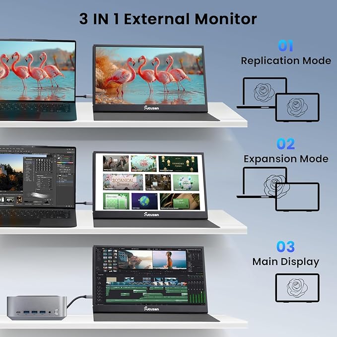 Portable Monitor 15.6inch 1080P FHD Second External Monitor for Laptop/MacBook/Phone Office &amp Travel Monitors with Dual USB-C/Mini HDMI Ultra-Light with Leather Cover &amp Speakers HDR Plug&amp