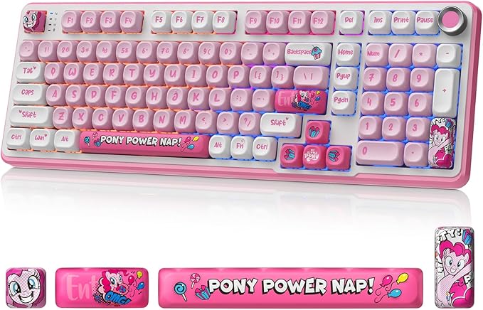 My Little Pony Wireless Mechanical Keyboard - 101 Keys RGB Gaming Keyboard with Custom Linear Switches Hot-Swap &amp Knob Control Triple Connection (BT5.0/USB-C/2.4GHz) Ergonomic for Work &amp Ga
