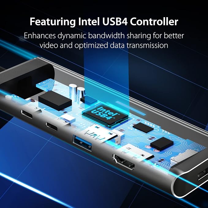 j5create USB4 Dual 4K Multi-Port Hub - 5 in 1 USB4 Hub Dual 4K Display (HDMI DisplayPort or USB-C) USB-A 2 x USB-C Ports for Macbooks Windows Thunderbolt 3/4 Laptops (JCD401)