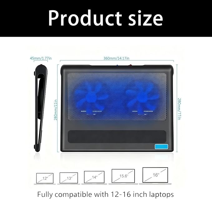 Efficient Cooling Fan Pad with Double Silents Operations for 12-16inch Laptops Including Antislip Base Heights and USB Connectivities Enhancing Comfort Quiet Coolers
