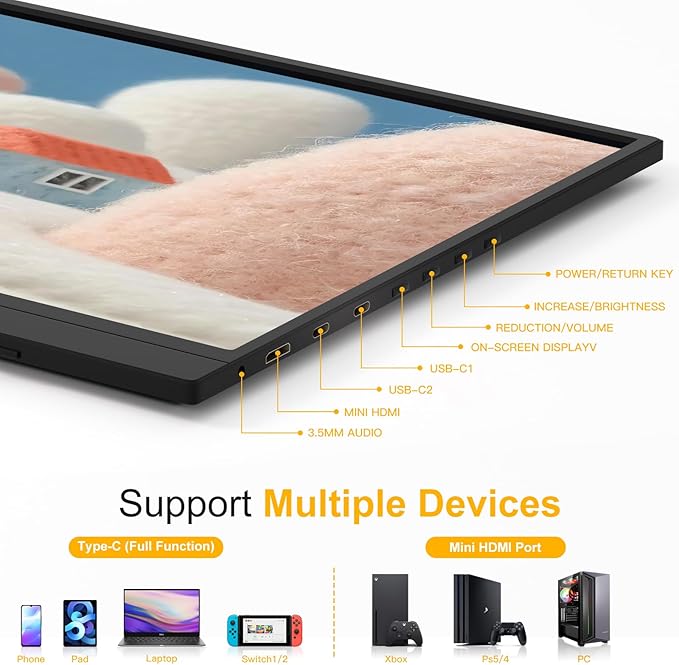 144Hz 16 Portable Monitor1920×1200 FHD IPS Plug&ampPlay Second External Monitor with USB-C Mini HDMI PortSecond Screen Compatible with PC Phone Mac Xbox PS4/5-Z8