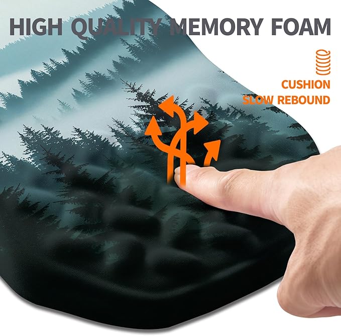 Ergonomic Slope Mouse Pad Wrist Support Wrist Rest Mousepad for Carpal Tunnel Pain Relief with Massage Bulge and Slow Rebound Memory Foam (12x8 inch Foggy Forest)