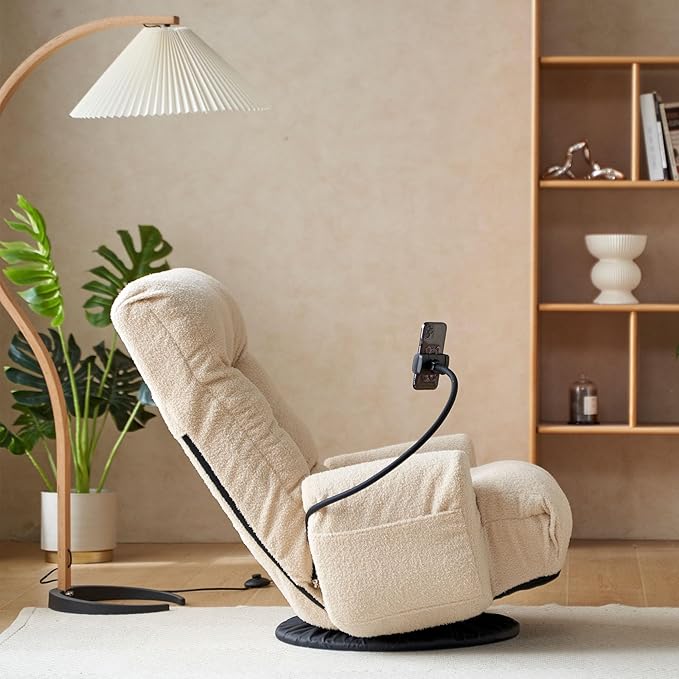 360° Swivel Gaming Floor Chair - 3 Position Adjustable Ergonomic Design with Armrests &amp Phone Holder Perfect for Teens &amp Adults (Beige)