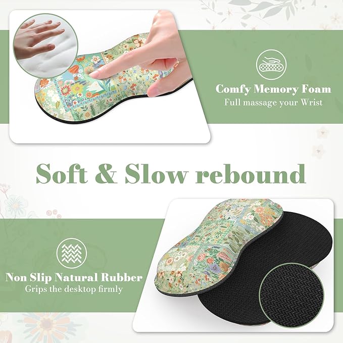 iLeadon Mouse Pad and Keyboard Wrist Rest Large Computer Desk Mat Mouse Pad Set with Wrist Pad for Keyboard Cute Green Desk Pad Mat with Non Slip Base Office Home(Floral)