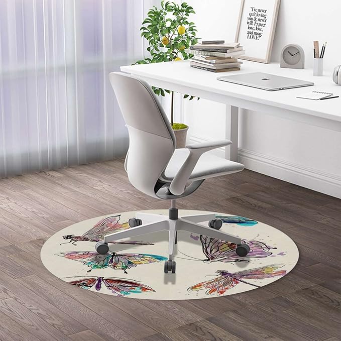 Purple Green PU Leather Floor Protector Office Chair Mat Round mat Watercolor Butterfly Romantic Gaming Chair Mat Protects Hardwood Floors Chairs Move Smoothly Magical Naturey Diameter 55 in