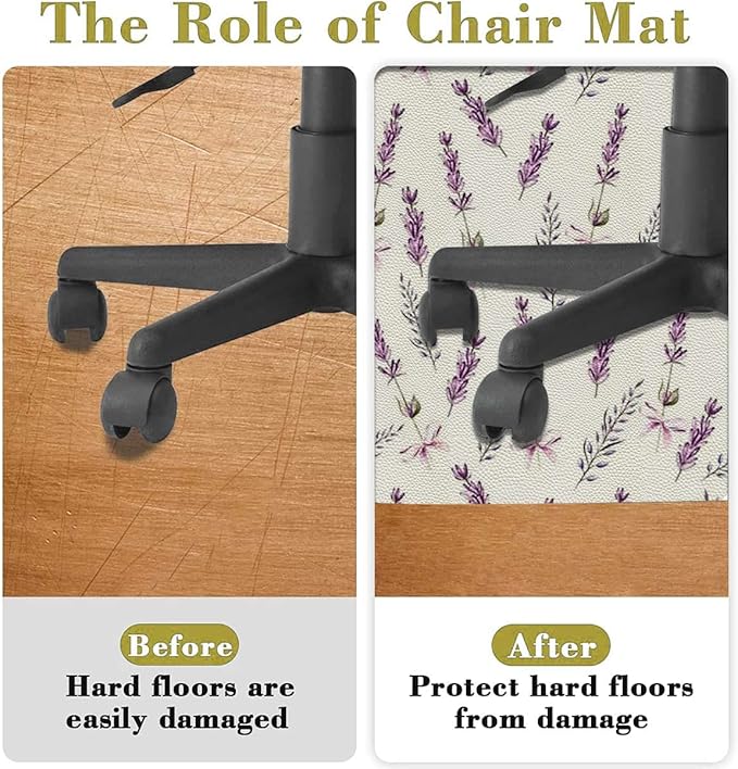 Purple PU Leather Carpet for Hard Wood &amp Tile Floor Lavender Stripes Flowers Easy Glide Floor Protector Mat for Office Chairs Pastel Diameter 39.4 in