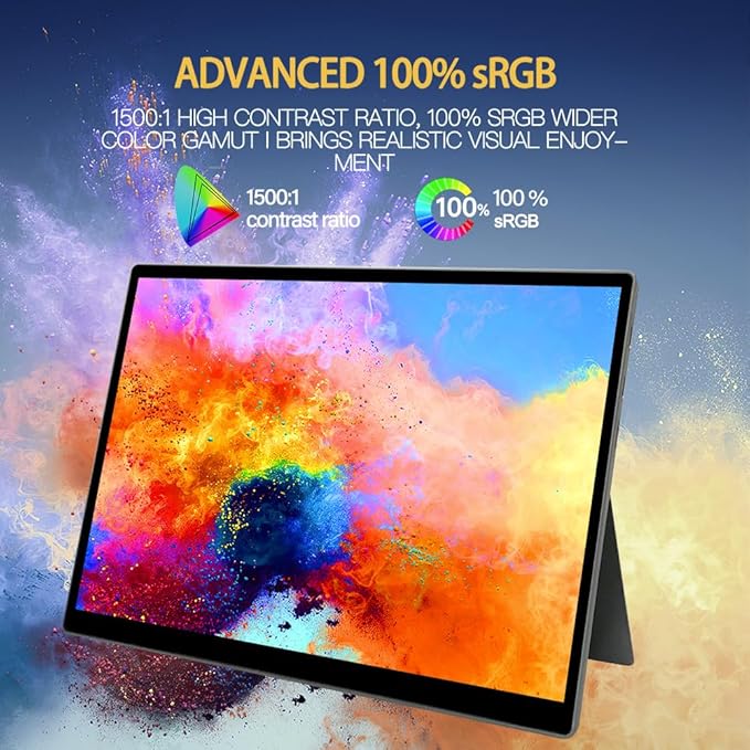 Portable Small Monitor 10.5 inch USB C 100% sRGB 1500:1 FHD 1920x1280 IPS Touch Ultra-Thin External Second Screen Display for Gaming Computer PC Phone Mac