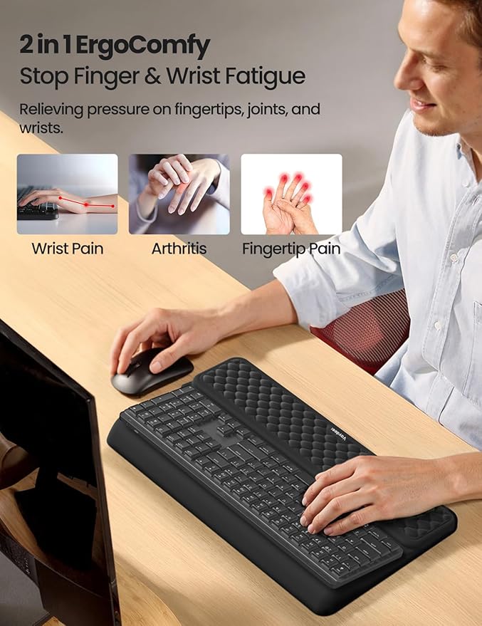 Vaydeer Wrist Rest with Keyboard Stand Computer Wrist Support Pad Ergonomic Keyboard Riser Holder Lifter Tray with Wrist Pad Soft Memory Foam Desk Cushion Palm Hand Typing for Office Home School