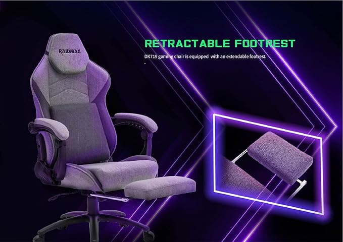 Raidmax Advenced DK719 Series Computer-Gaming-Chairs Soft Breathable Fabric XL Size Gaming Chair Heavy Duty Gas Lift and Metal Base Foam Padded Armrest and Retractable Footrest