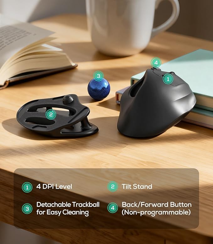 Nulea M511 Wireless Trackball Mouse Rechargeable Ergonomic Thumb-Control Mouse with Tilt Stand Smooth &amp Precision Tracking 3 Device Connection (Bluetooth or USB Receiver) for PC/Mac/Laptop-Blu