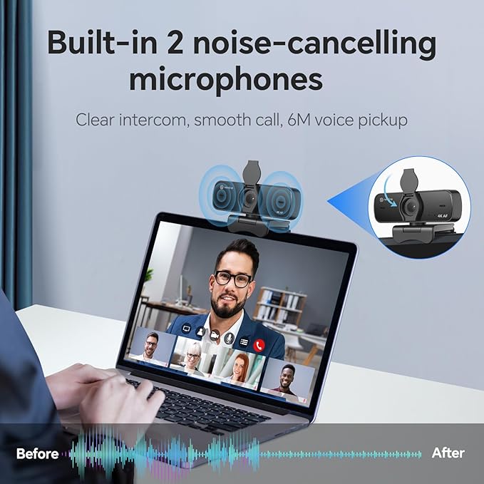 4K Webcam for PC &amp AI Presenter Tracking Gesture Control 95°/78°/65° FOV Plug &amp Play PC Camera with Privacy Cover for Laptop Zoom Teams