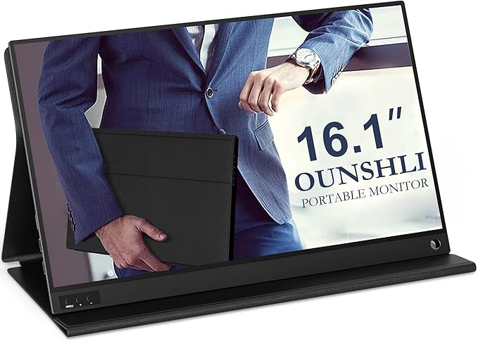 Portable Monitor for Laptop 16.1 Inch Full HD 1080P Dual Computer Monitor USB C HDMI with Speakers Flat Travel Monitor for MacBook Pro PS4 PS5 PC Smart Cover&ampScreen Protector Included…