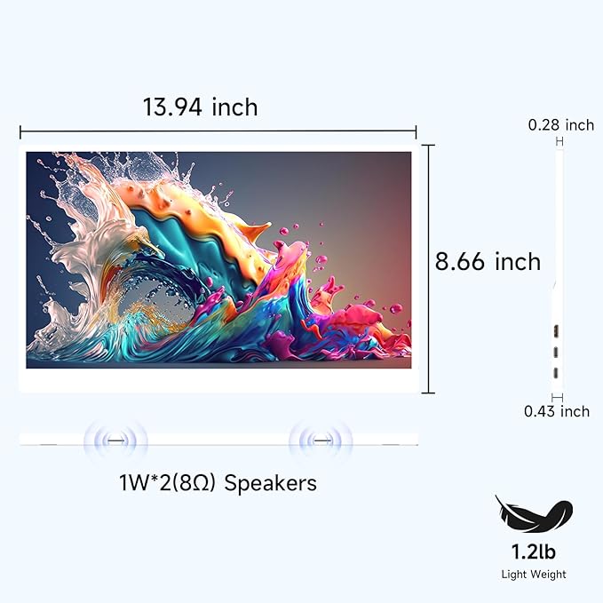 QAF Portable Monitor for Laptop 15.6 Inch FHD 1080P USB-C HDMI 100% sRGB HDR IPS Display Ultra-Thin Travel Second Screen Compatible with Laptop Mac PC Phone PS5 Xbox Switch Built-in Speakers White